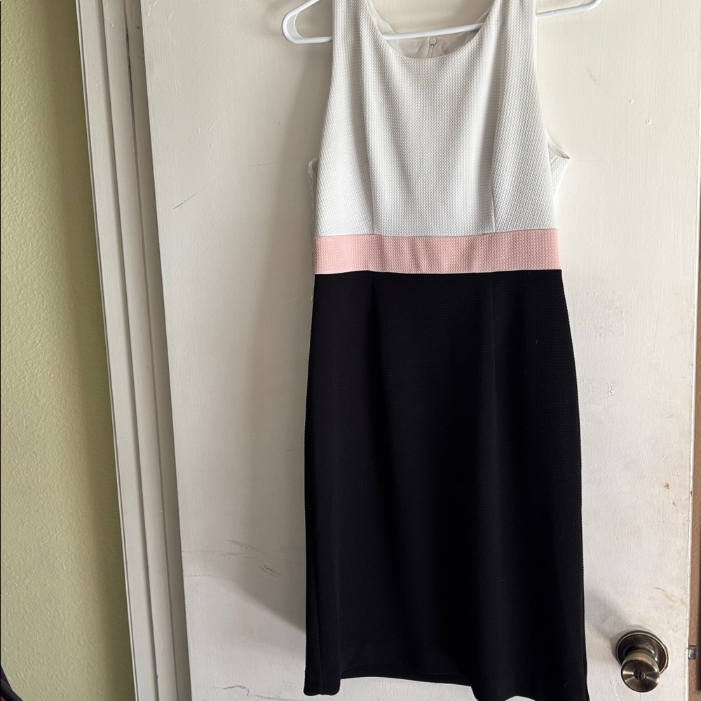 Studio One White, Pink, and Black Midi Dress